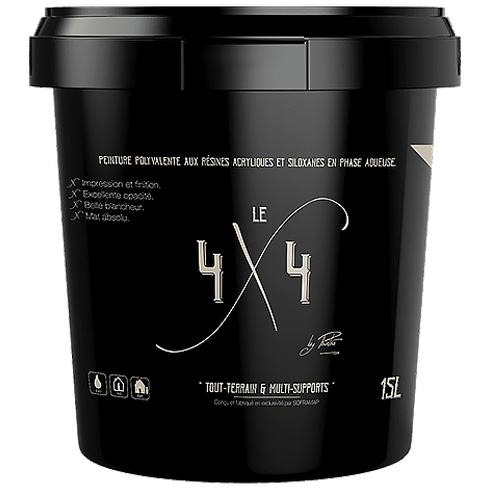 Peinture tout terrain mur plafond Peinture intérieur extérieur polyvalente Finition mate esthétique Peinture impression finition Opacité élevée blancheur lumineuse Résistance salissure effet perlant Peinture économique multi-support Le 4x4 by Peintea Peinture durable facile entretien rendu peinture professionnelle