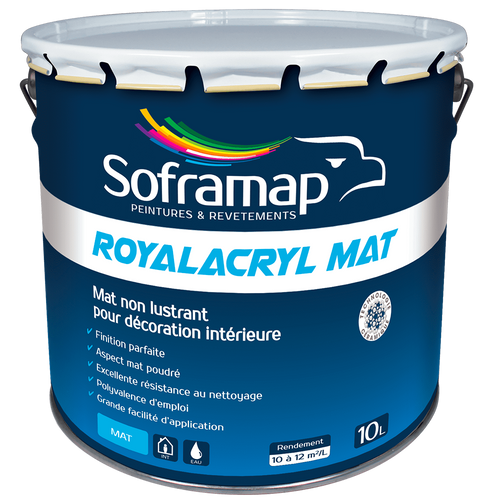 Peinture mate murale élégante Finition mate durable Peinture lessivable résistante Application facile peinture intérieure Peinture écologique faible COV Royalacryl Mat décoration intérieure Peinture murale polyvalente Qualité air intérieur A+ Peinture professionnelle mate Solution déco intérieure respectueuse