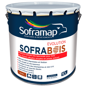 Peinture boiseries satinée Protection bois intempéries U.V. Peinture impression finition bois Durabilité peinture bois extérieur Finition satinée boiseries Sofrabois Evolution multicouche Peinture microporeuse bois Rénovation boiseries qualité Protection décorative bois Peinture alkyde souple bois