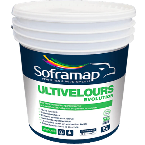 Peinture veloutée garnissante Finition élégante intérieure Peinture lessivable haute qualité Séchage rapide rénovation efficace Ultivelours ambiance chaleureuse Peinture acrylique phase aqueuse Couverture supérieure murs plafonds Entretien facile surfaces peintes Décoration intérieure raffinée Solution peinture polyvalente